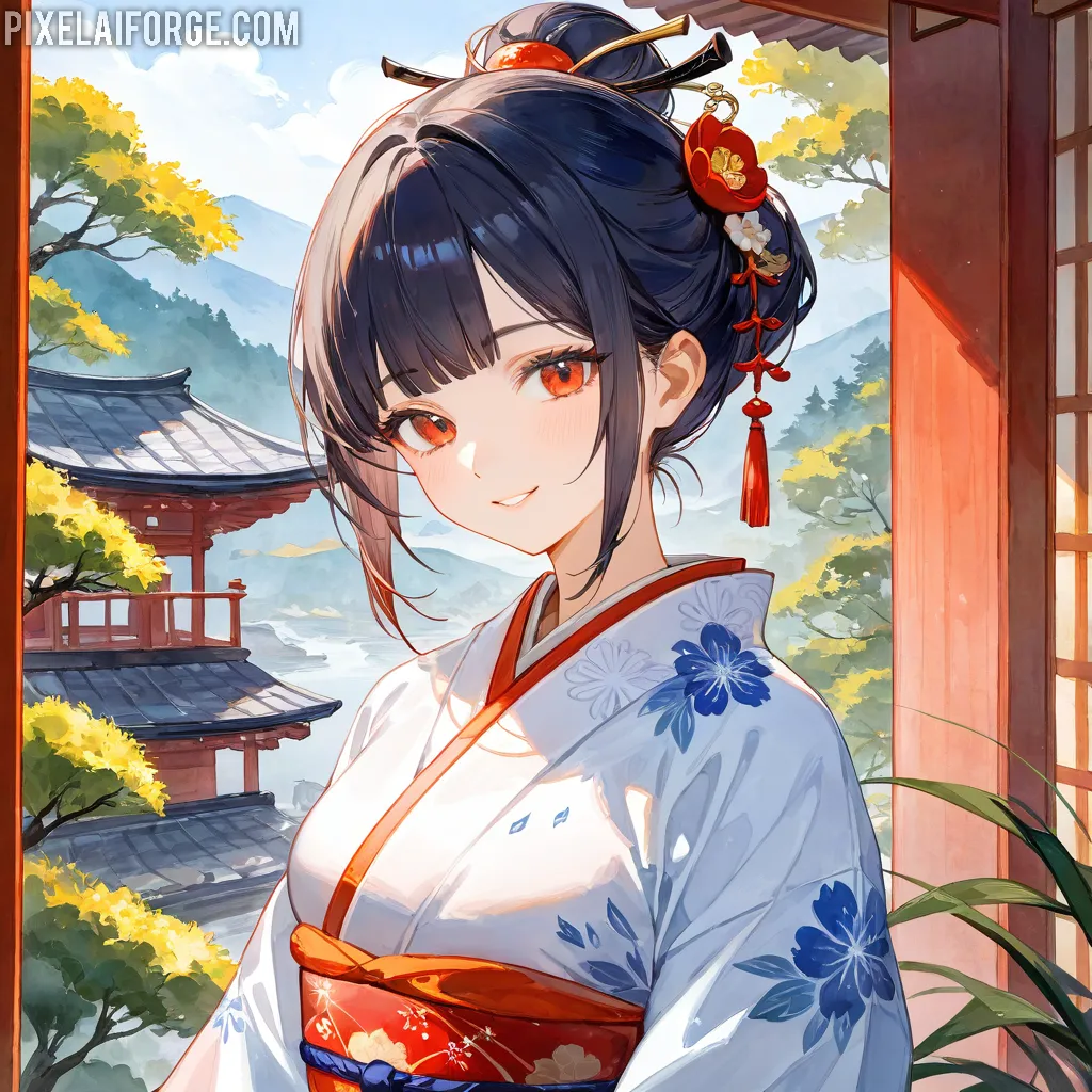 Anime Classic Kimono Girl con kimono blanco en PixelAIForge