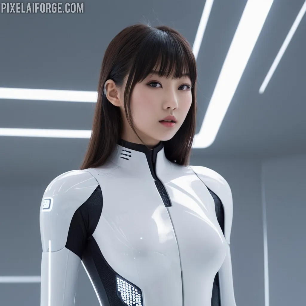 Cyberpunk Anime Futuristic Girl con traje blanco en PixelAIForge