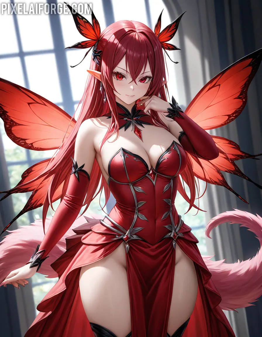 Kemonomimi Anime Butterfly Girl con alas rojas en PixelAIForge