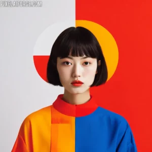 Minimalist Anime Colorful Girl con atuendo vibrante en PixelAIForge