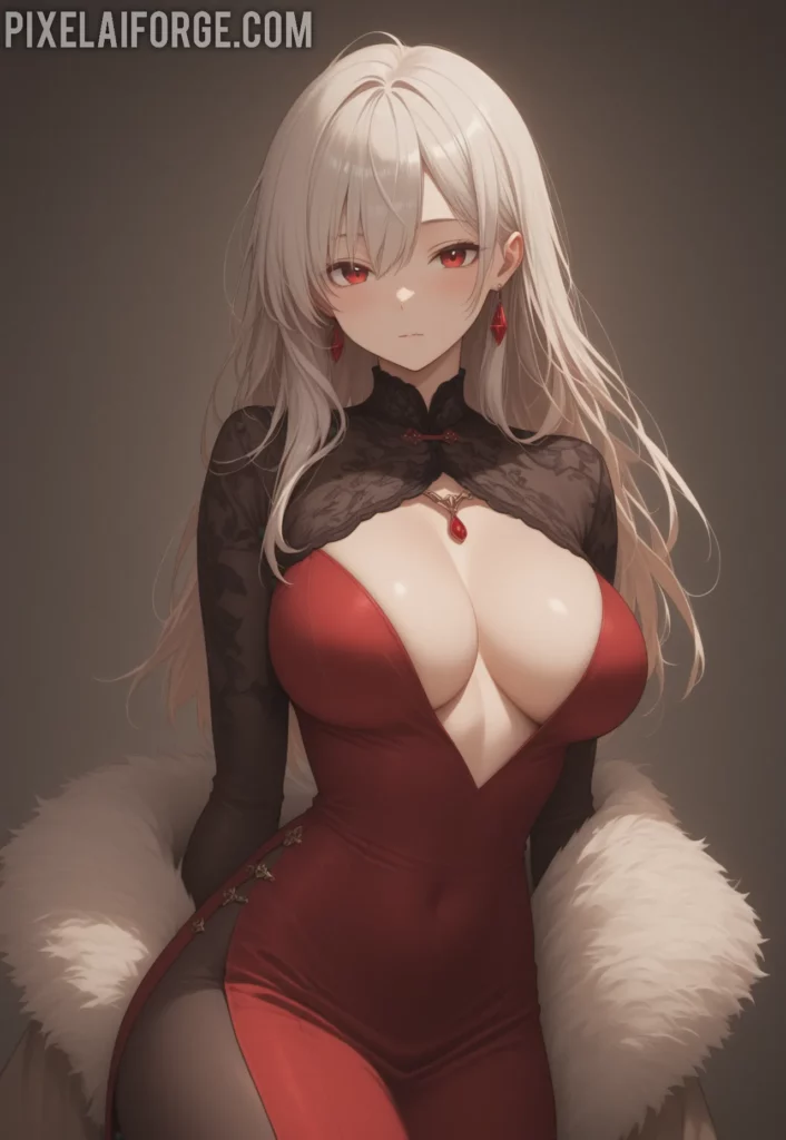 Chica de anime generada por IA con cabello plateado y armadura en estilo fantasy