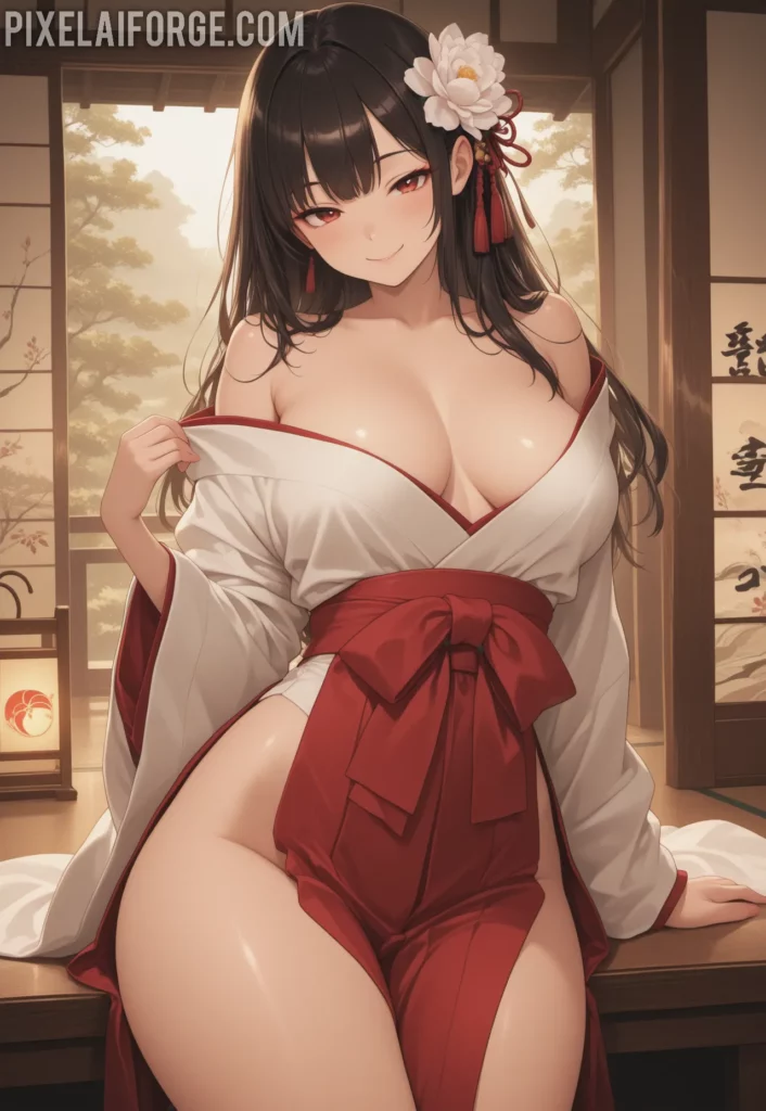Chica de anime generada por IA con cabello plateado y quimono en estilo fantasy