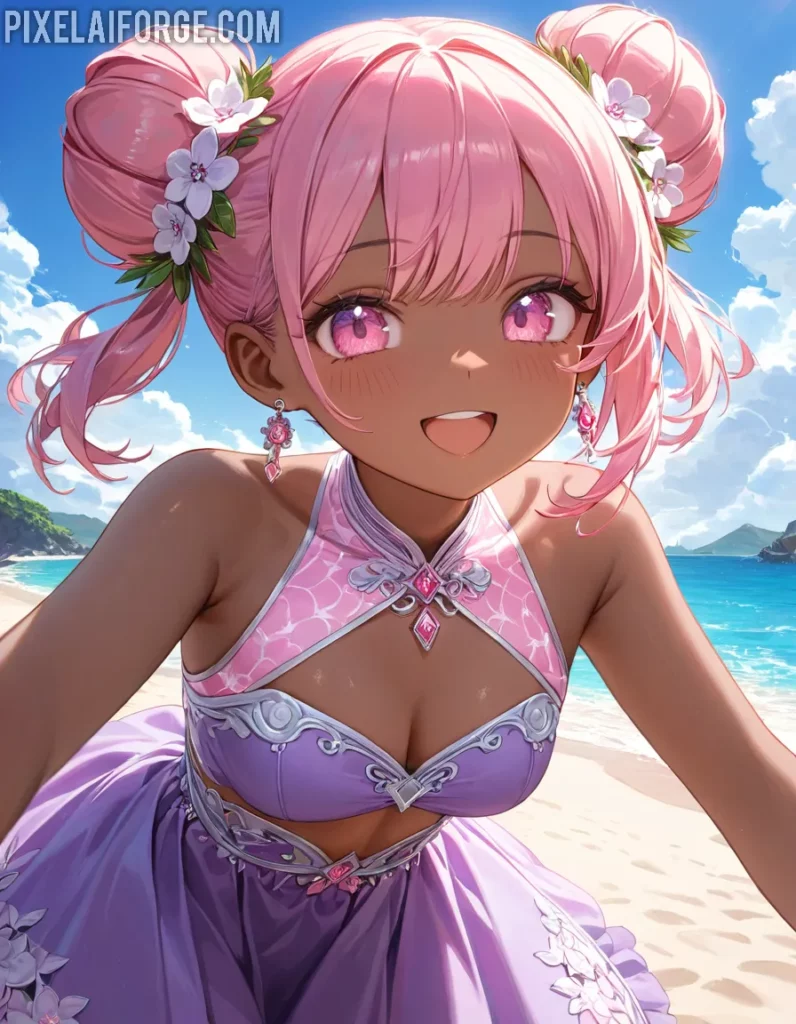 Amistad anime en la playa belleza, sol y diversión bajo el cielo azul