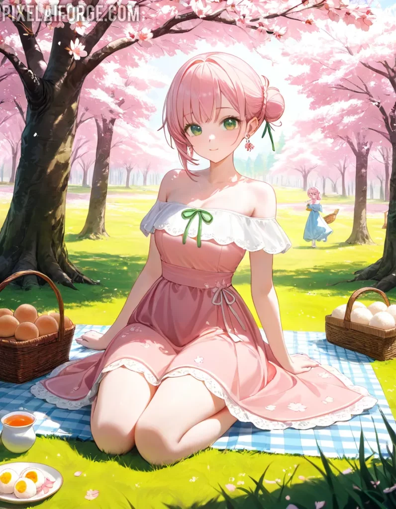 Anime Picnic Under Cherry Blossoms: A Spring Delight