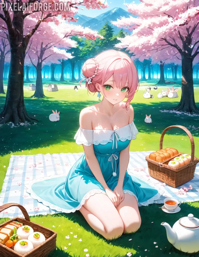 Anime Picnic Under Cherry Blossoms: A Spring Delight