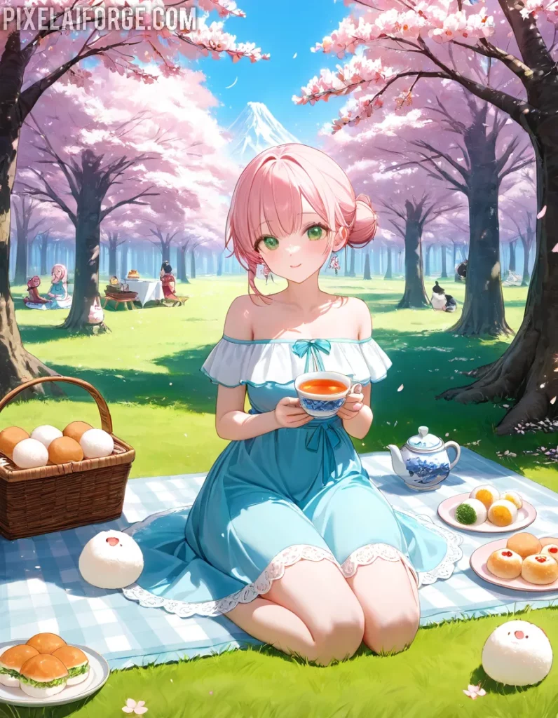 Anime Picnic Under Cherry Blossoms: A Spring Delight