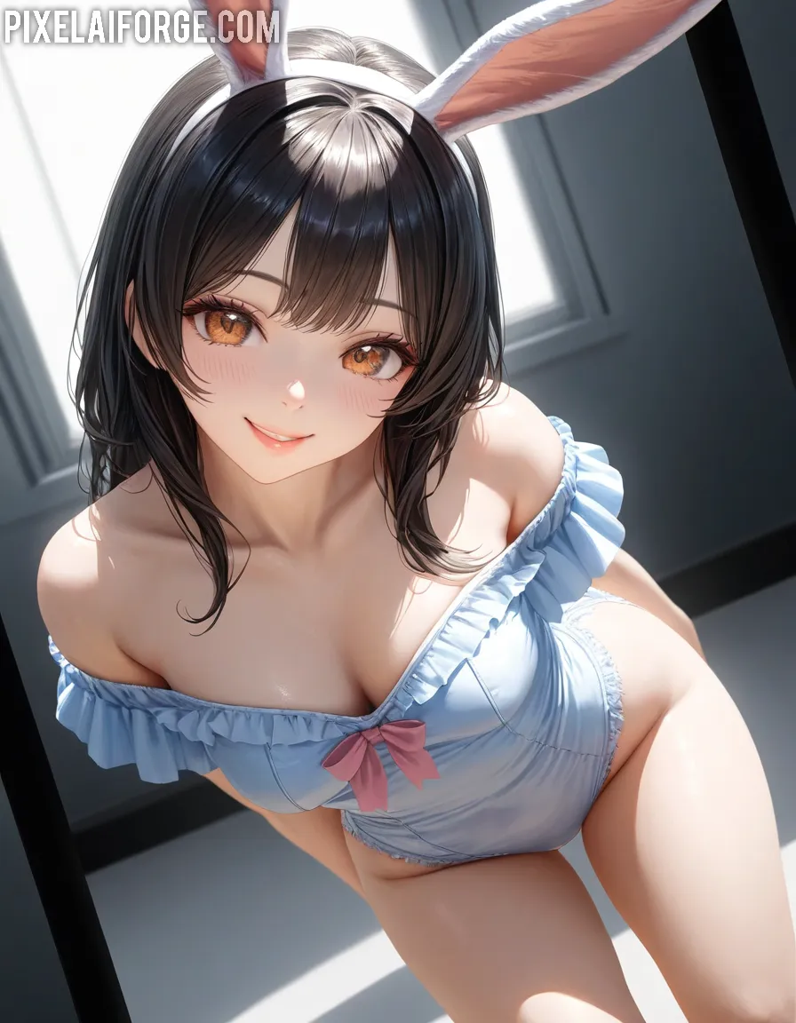 Arte Anime de Chica Conejo Creado con Fooocus AI