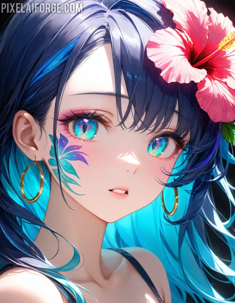Arte Anime de Chica Tropical Creado con Fooocus