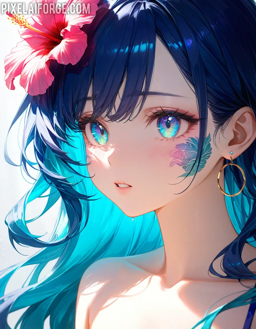 Arte Anime de Chica Tropical Creado con Fooocus