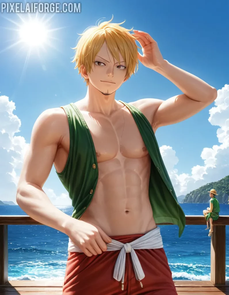 Arte Anime de Luffy con Tripulación Creado con Fooocus AI