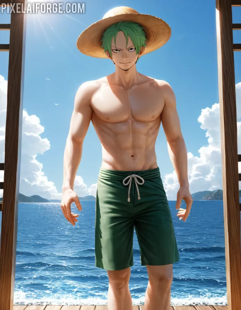 Arte Anime de Luffy con Tripulación Creado con Fooocus AI