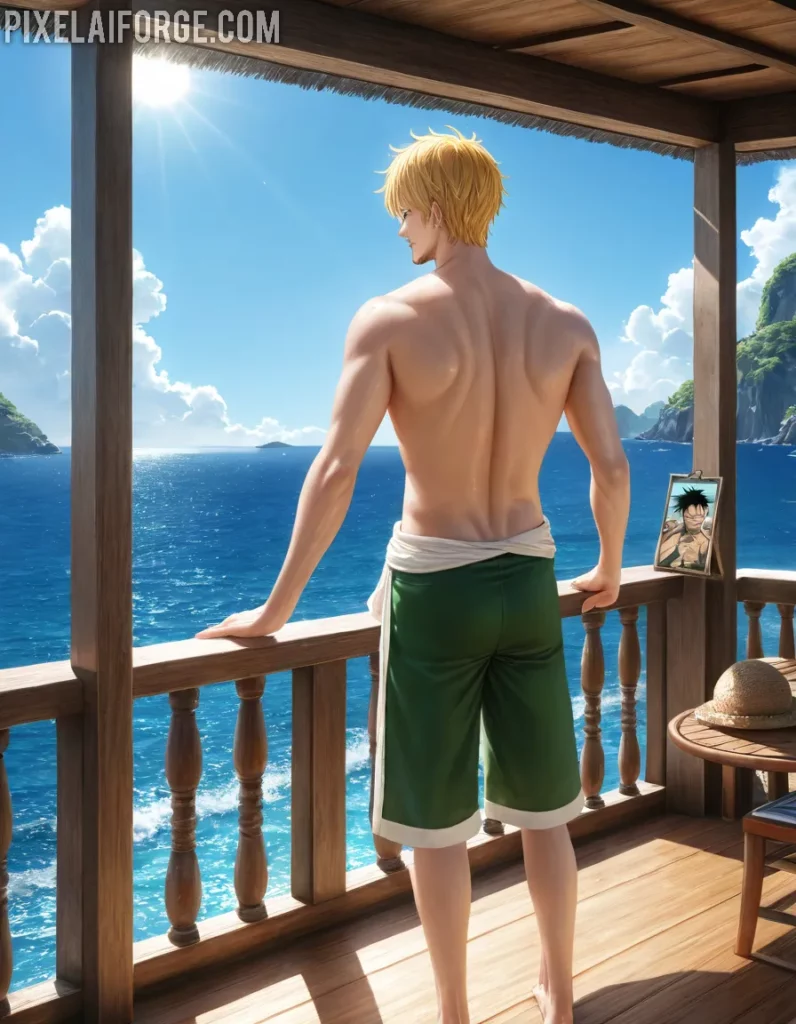 Arte Anime de Luffy con Tripulación Creado con Fooocus AI