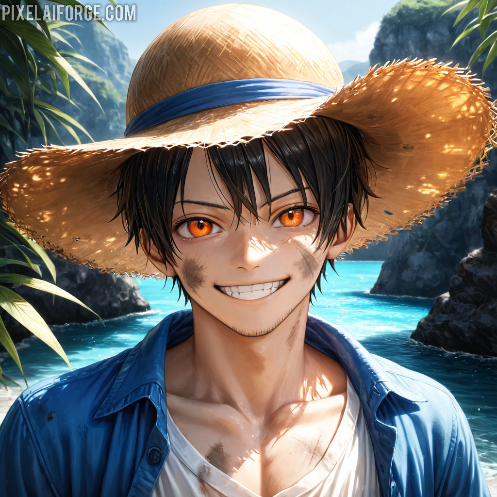Arte Anime de Luffy en Acción Creado con Fooocus AI