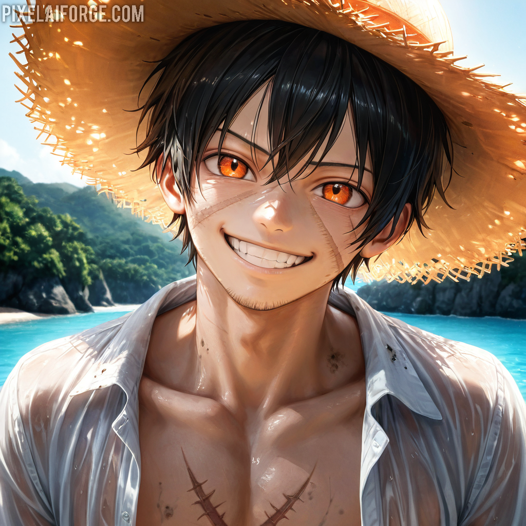 Arte Anime de Luffy en Acción Creado con Fooocus AI