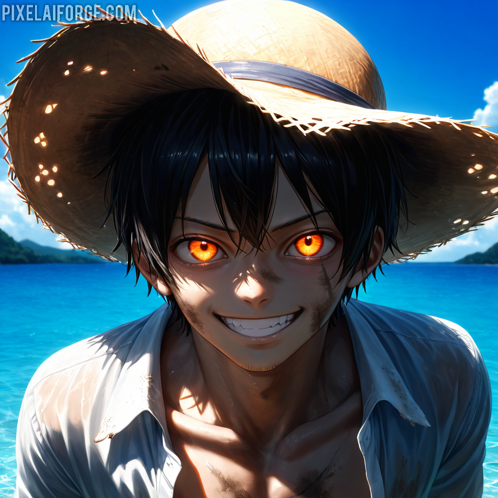 Arte Anime de Luffy en Acción Creado con Fooocus AI