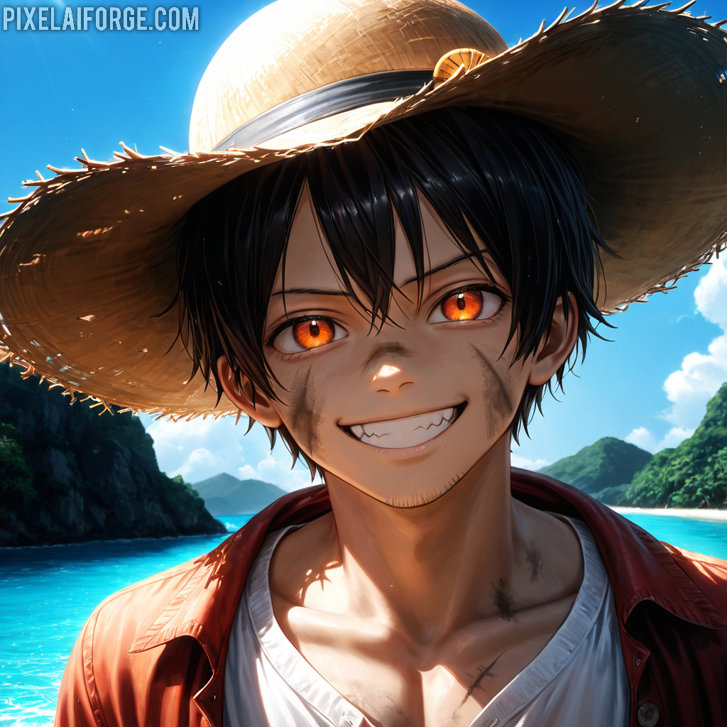 Arte Anime de Luffy en Acción Creado con Fooocus AI