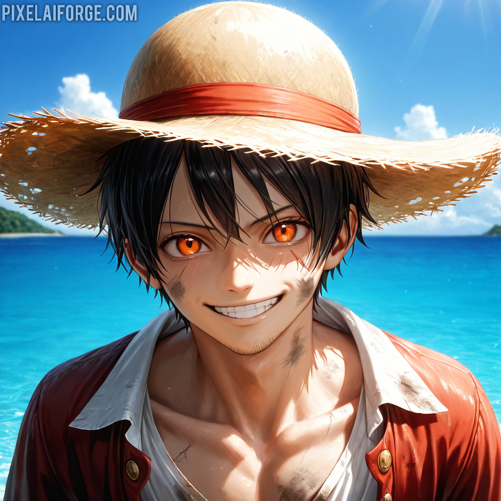 Arte Anime de Luffy en Acción Creado con Fooocus AI