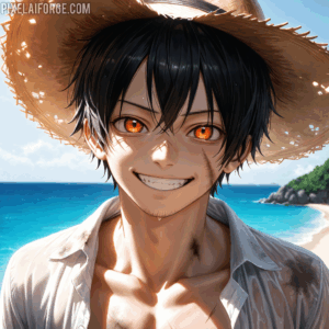 Arte Anime de Luffy en Acción Creado con Fooocus AI