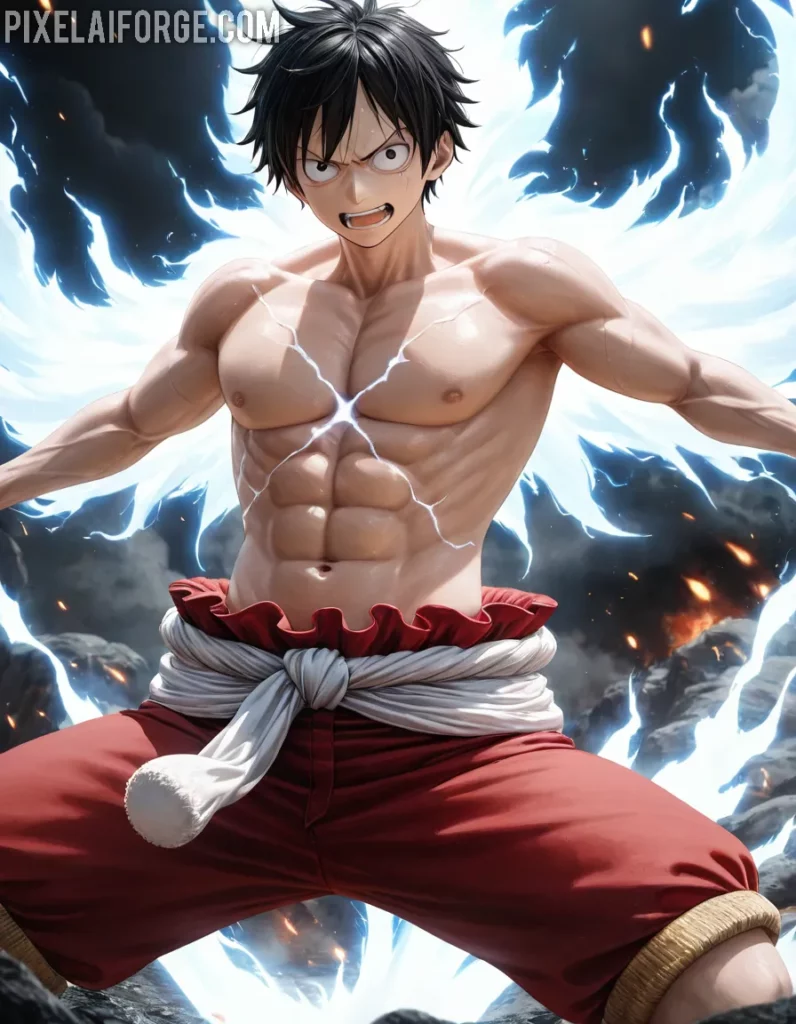 Arte Anime de Luffy en Modo Gear Fifth Creado con Fooocus AI