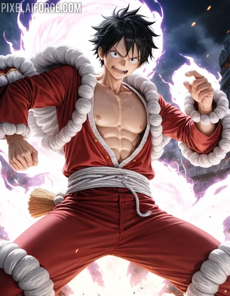 Arte Anime de Luffy en Modo Gear Fifth Creado con Fooocus AI