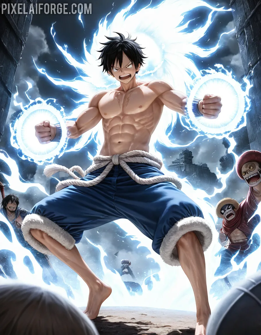 Arte Anime de Luffy en Modo Gear Fifth Creado con Fooocus AI