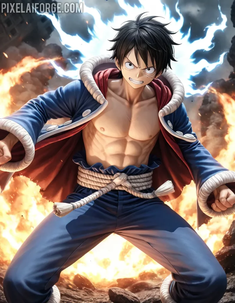 Arte Anime de Luffy en Modo Gear Fifth Creado con Fooocus AI