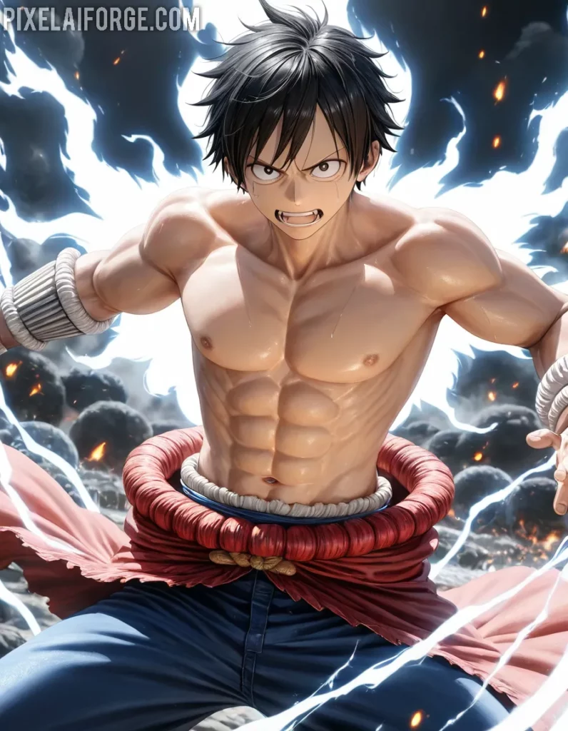 Arte Anime de Luffy en Modo Gear Fifth Creado con Fooocus AI