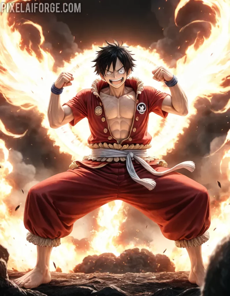 Arte Anime de Luffy en Modo Gear Fifth Creado con Fooocus AI