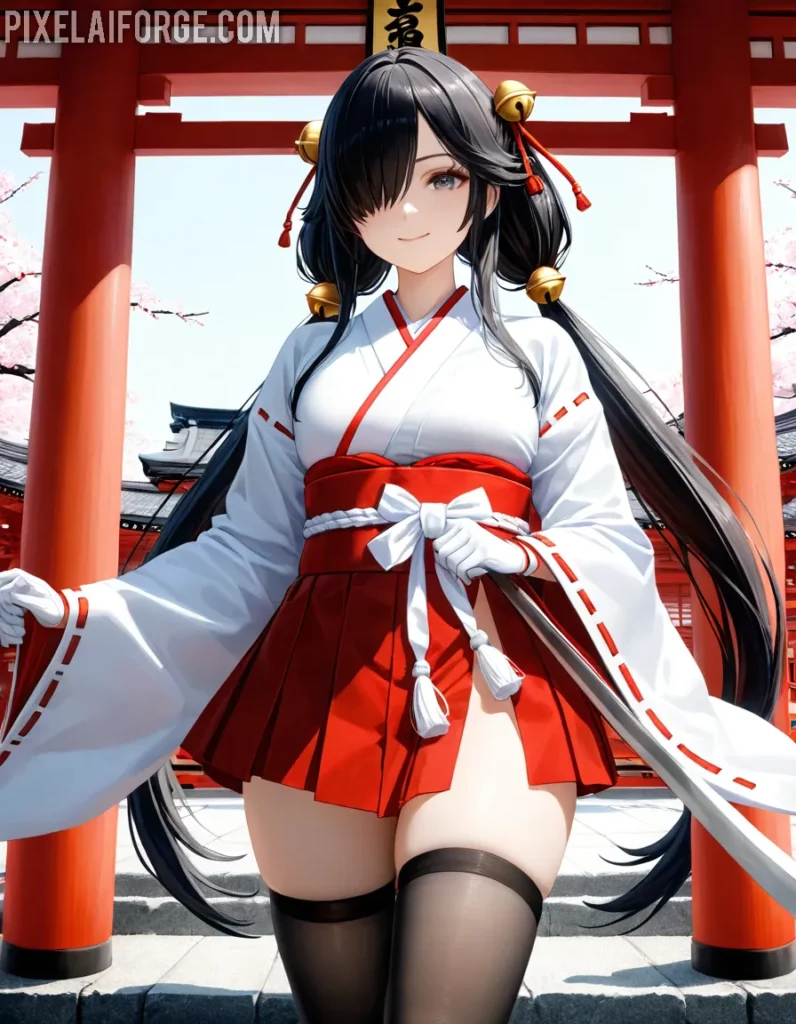 Arte Anime de Sacerdotisa Japonesa Creado con Fooocus AI