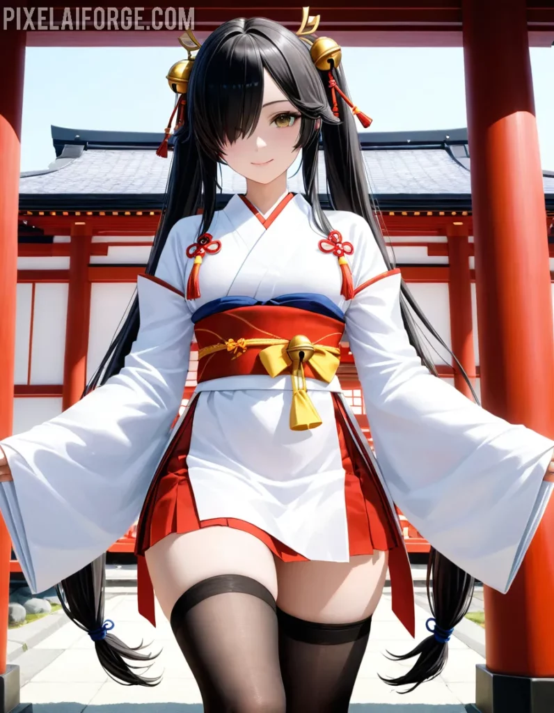 Arte Anime de Sacerdotisa Japonesa Creado con Fooocus AI