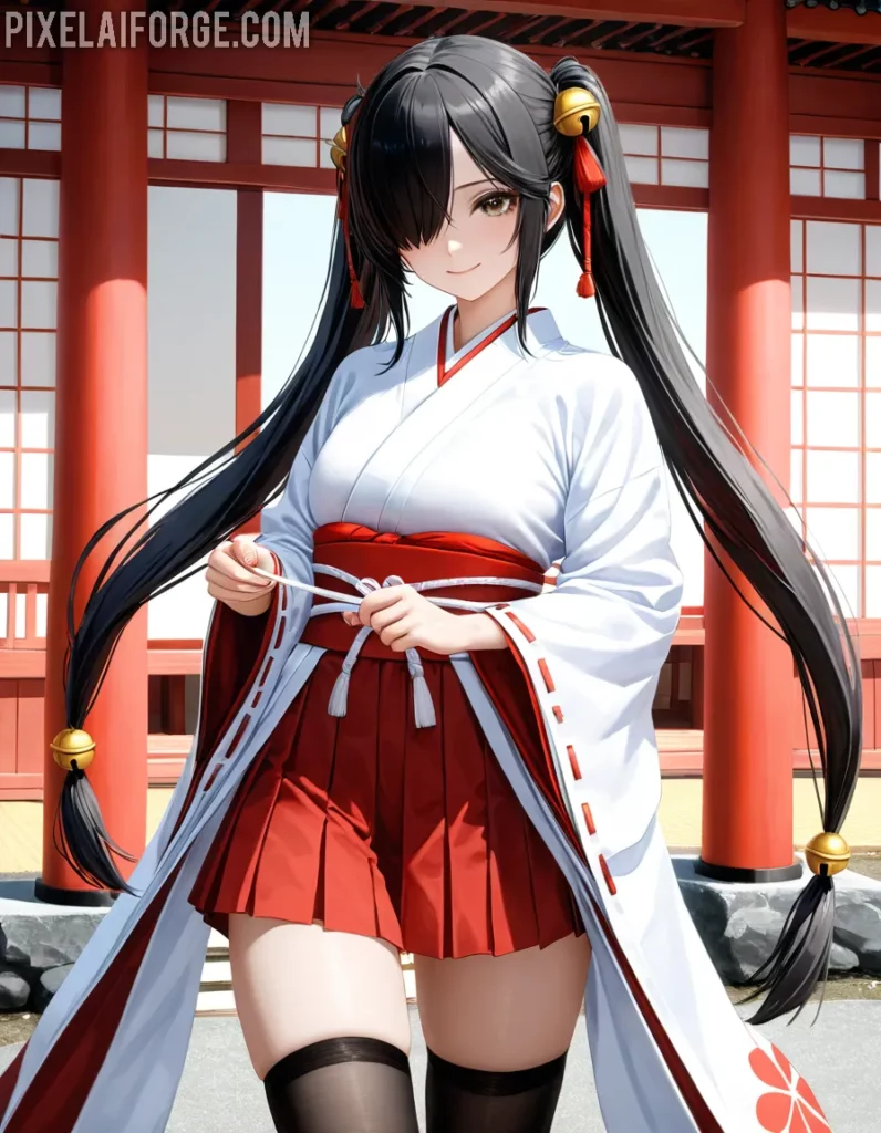 Arte Anime de Sacerdotisa Japonesa Creado con Fooocus AI