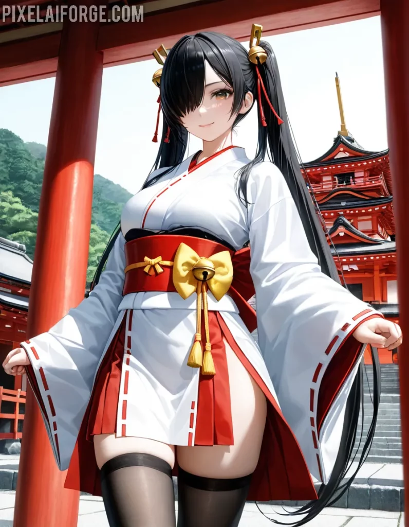 Arte Anime de Sacerdotisa Japonesa Creado con Fooocus AI