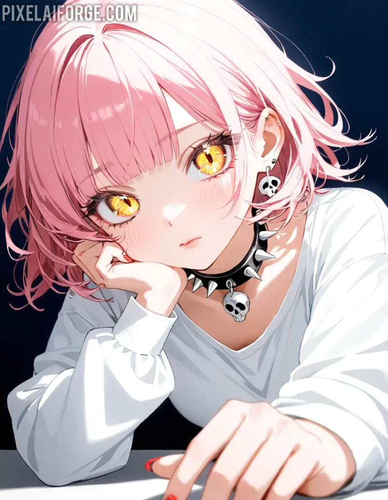 Bold Anime Girl with Pink Hair and Edgy Style