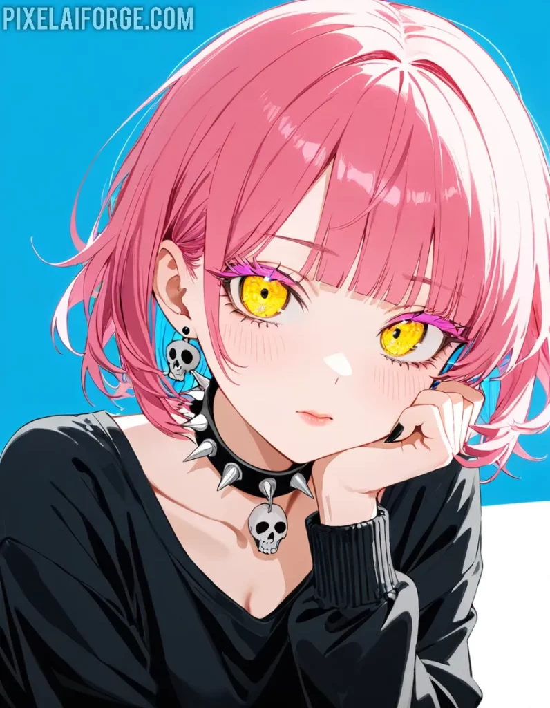 Bold Anime Girl with Pink Hair and Edgy Style
