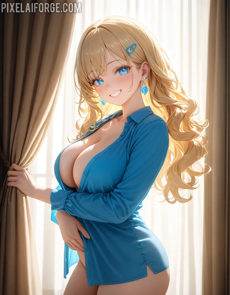 Chica Anime Rubia con Traje Azul Belleza y Estilo Luminoso