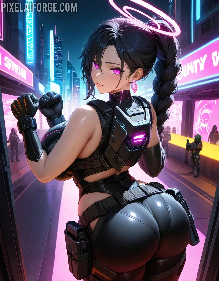 Chica Cyborg Estilo Cyberpunk Belleza Letal en un Futuro Distópico
