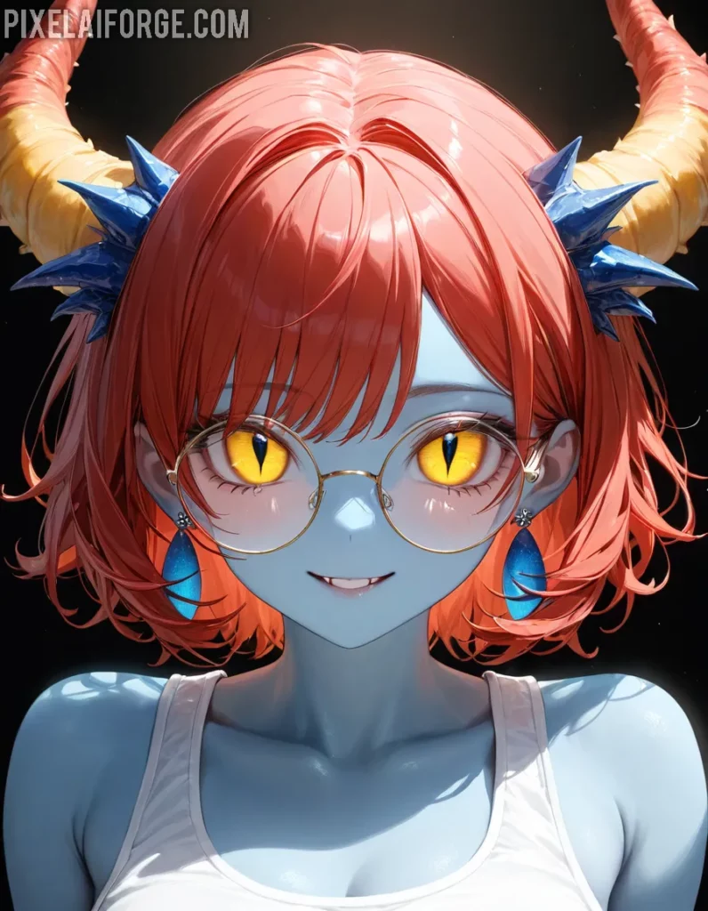 Chica anime de piel azul con ojos dorados belleza alienígena y estilo moderno