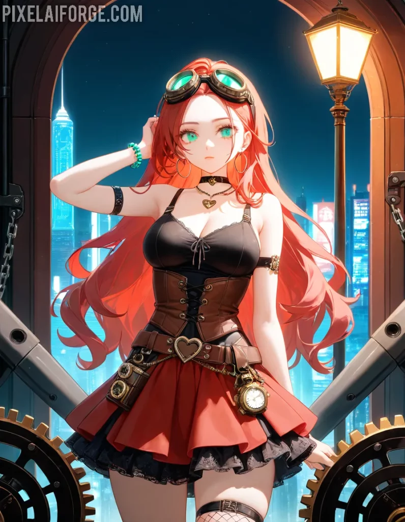 Chica de Anime Steampunk con Goggles - Arte Digital