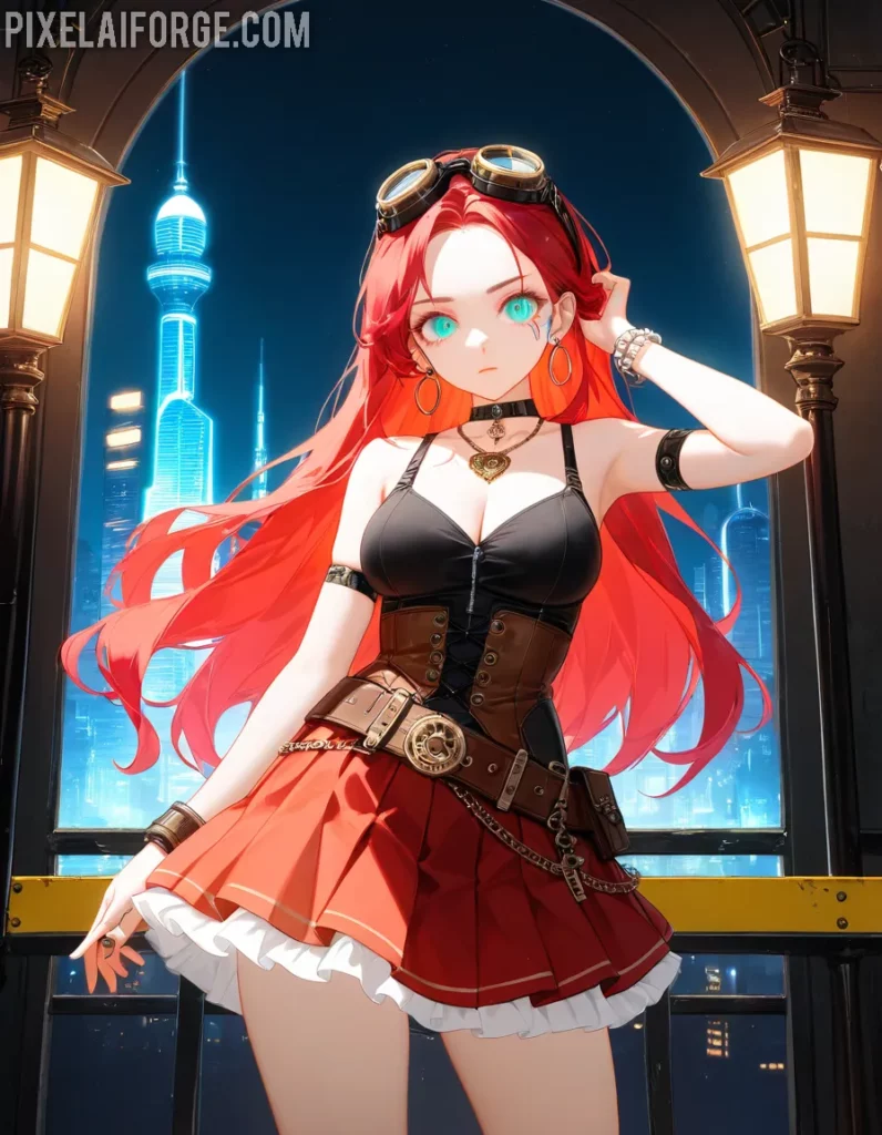 Chica de Anime Steampunk con Goggles - Arte Digital