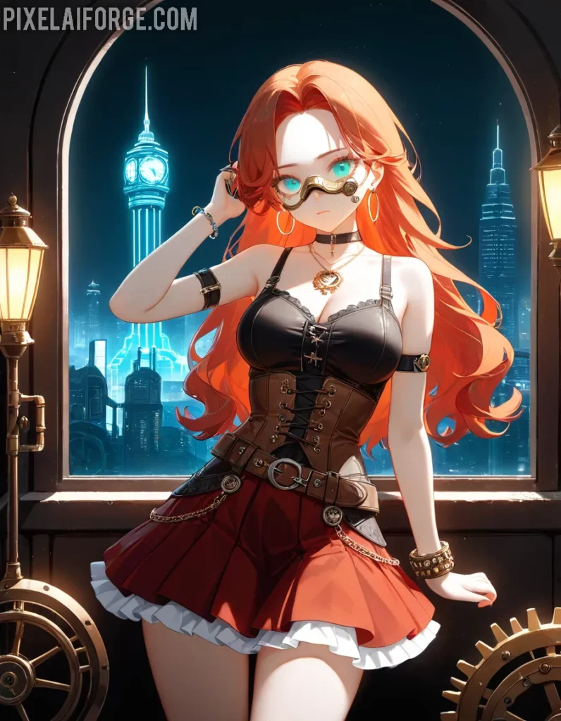 Chica de Anime Steampunk con Goggles - Arte Digital