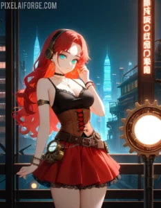 Chica de Anime Steampunk con Goggles - Arte Digital