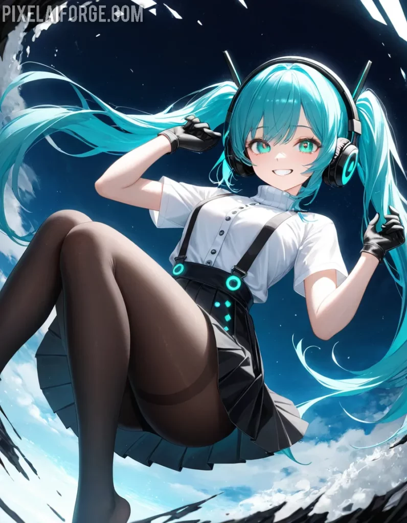 Chica de Anime con Auriculares: Arte Digital Dinámico