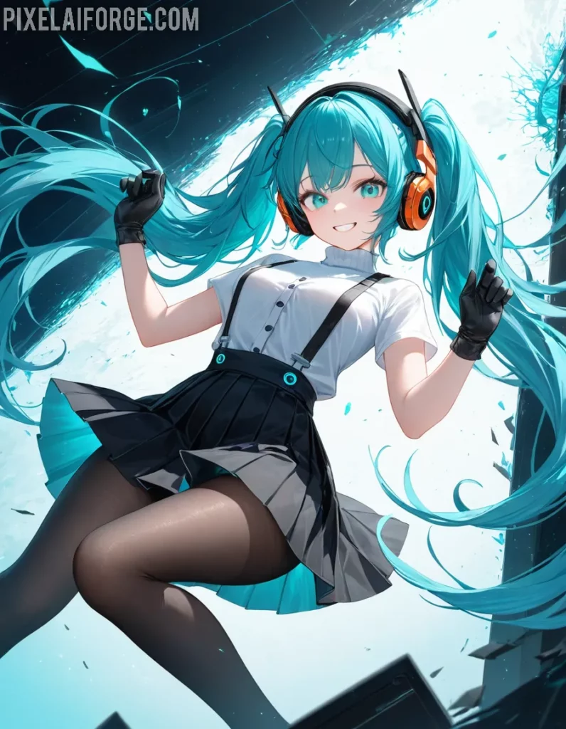 Chica de Anime con Auriculares: Arte Digital Dinámico