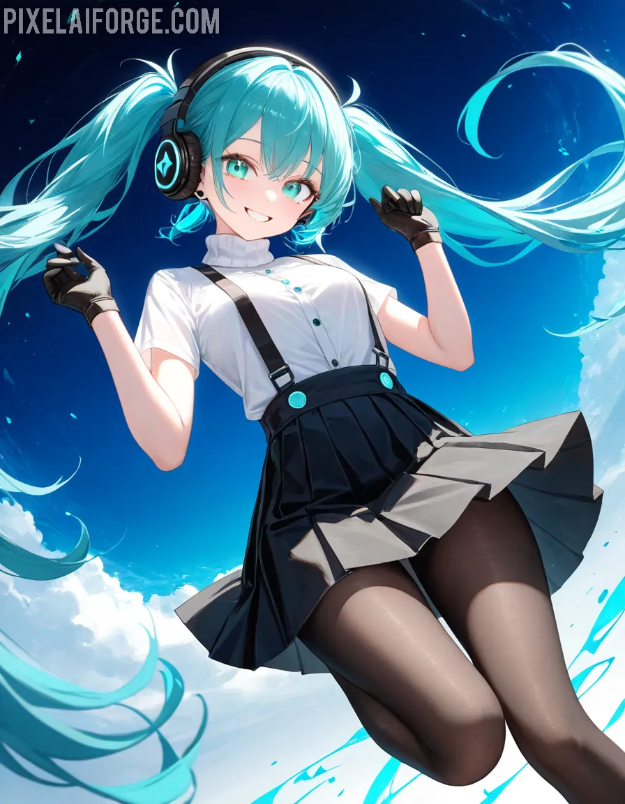 Chica de Anime con Auriculares: Arte Digital Dinámico