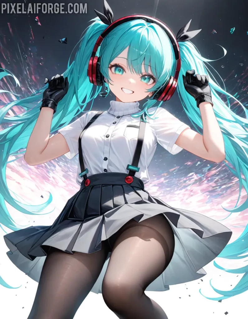 Chica de Anime con Auriculares: Arte Digital Dinámico