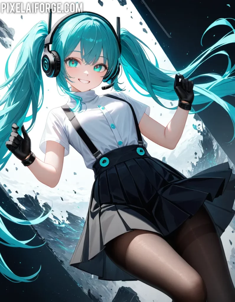 Chica de Anime con Auriculares: Arte Digital Dinámico