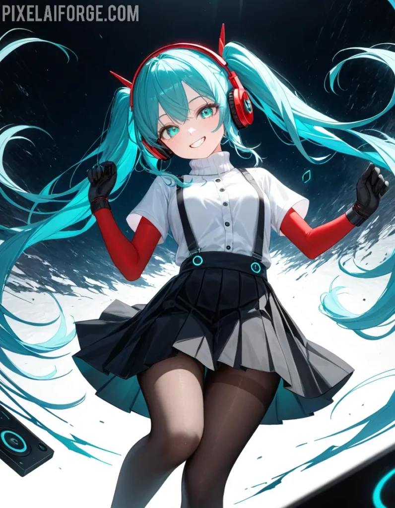 Chica de Anime con Auriculares: Arte Digital Dinámico