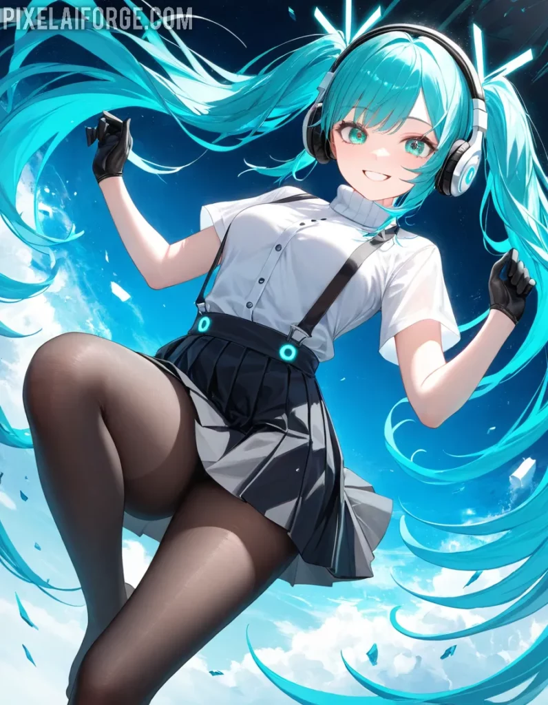 Chica de Anime con Auriculares: Arte Digital Dinámico