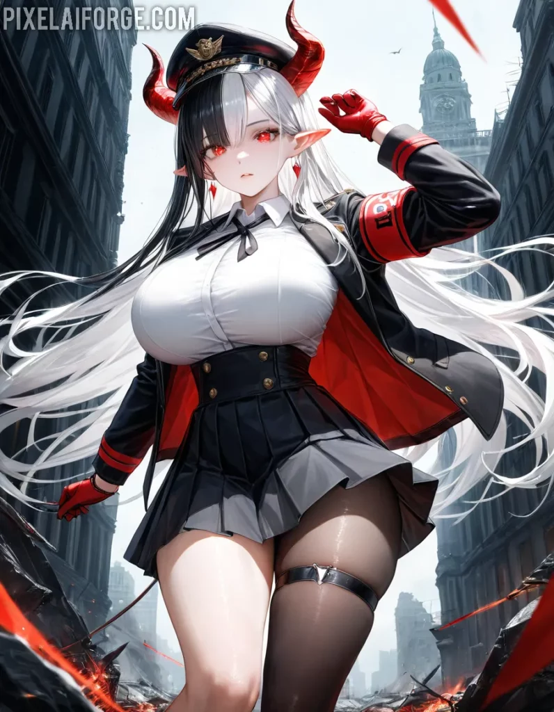 Chica de Anime con Cuernos: Arte Digital Fantástico