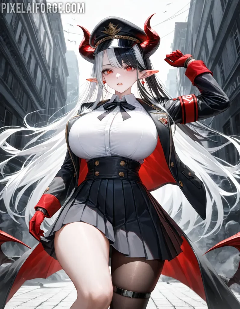 Chica de Anime con Cuernos: Arte Digital Fantástico